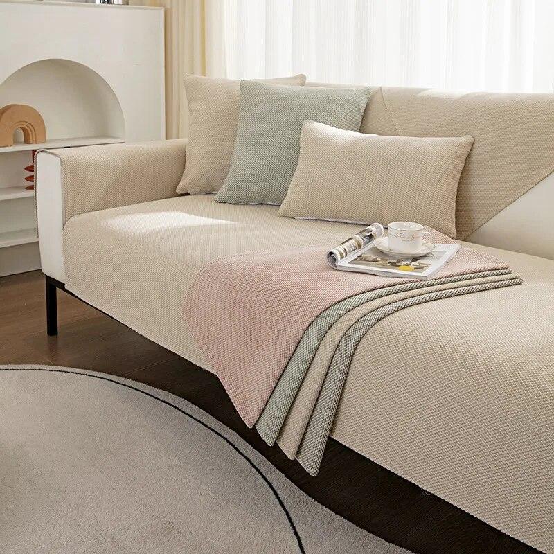 Living Room Cotton Sofa Towel Anti-Pet Scratch Protection Sofa Cover Solid Color Sofa Cushion Cover Universal Non-Slip Cushion