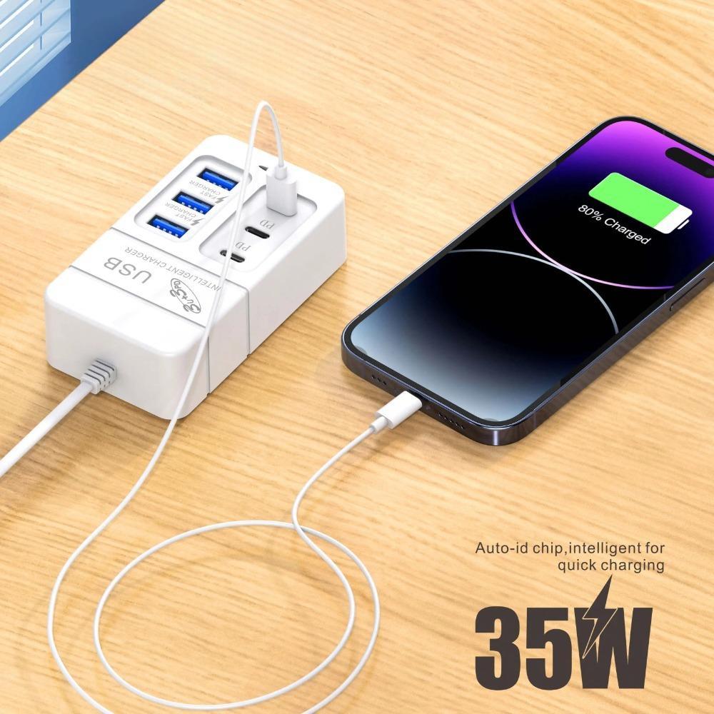 1PC Multi Port USB Charger, Fast Charging, Fast Wall Charger, USB Hub Adapter, European Standard Plug for Mobile Phones