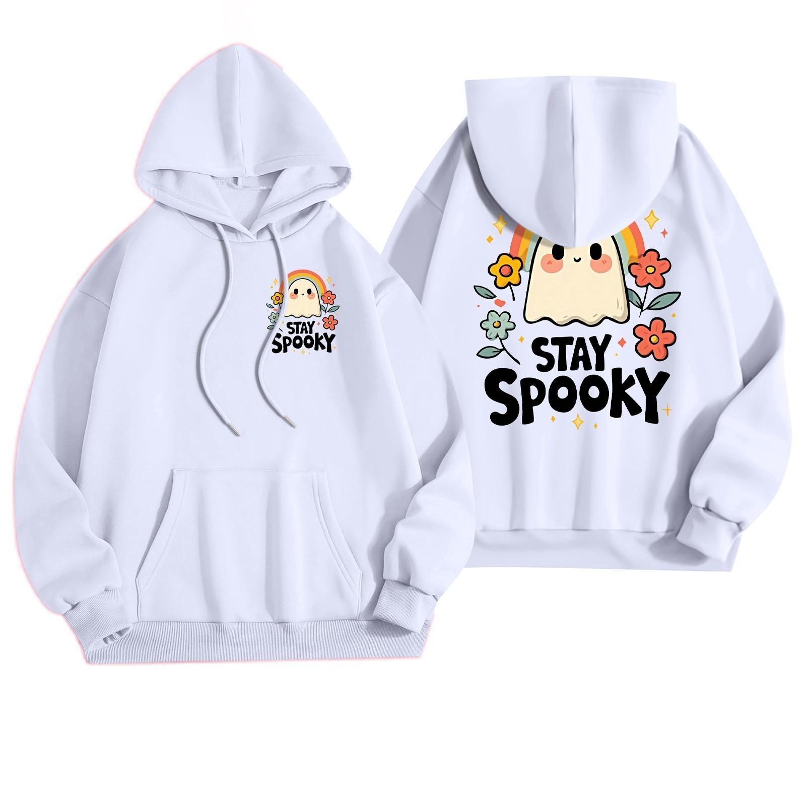 

Women s Casual Fashion Halloween Printed Leisure Hooded Sweatshirt With Pockets S білий