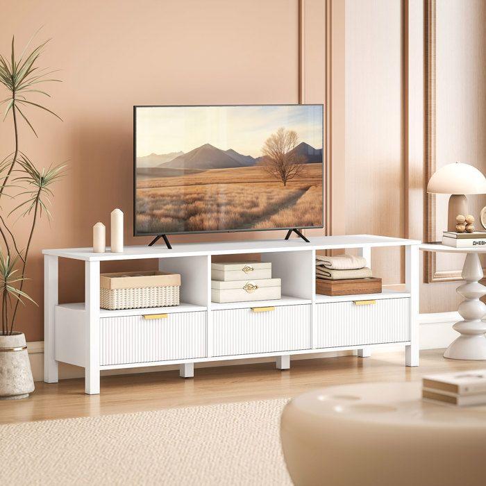 Meuble TV - HOMCOM - 65 pouces - 3 tiroirs et 3 étagères ouvertes - panneau de particules et MDF - 152x39,5x50cm - blanc