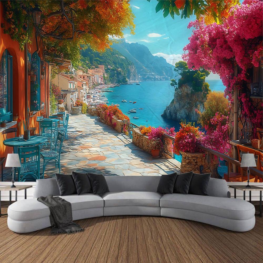 Beautiful garden landscape, tapestry, home art decoration wall mounted fairy tale posters fantasy sea view room background cloth