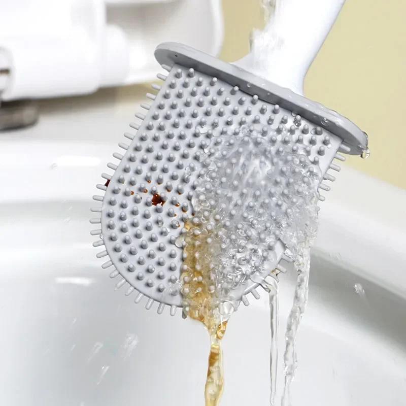 Silicone Toilet Brush with Long Handle Flexible Cleaner MINI Bathroom Brush Quick Drying Holder Bathroom Accessories