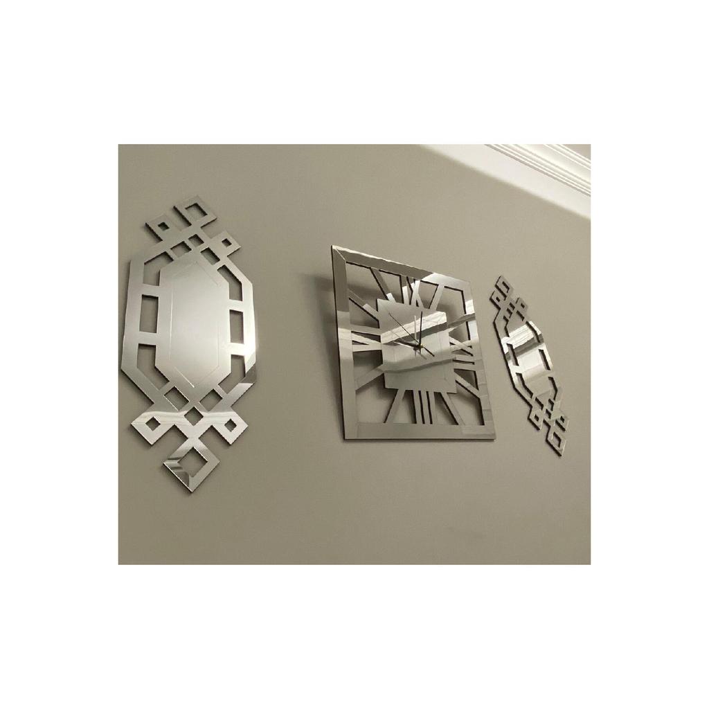 Dekorative Wanduhr im 3er-Set, 60 cm, silberfarben, luxuriöse römische Ziffer, quadratische Wanduhr, 30 x 70 cm, Baklava-Gemälde