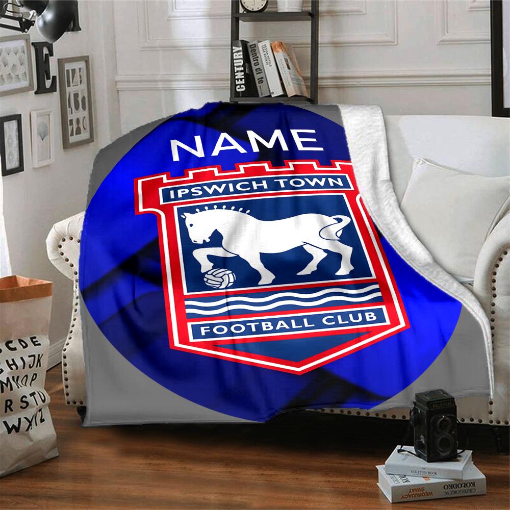 Custom Name Ipswich Town FC Crest Blanket for Couch & Bed, Plush Cozy Fuzzy Blanket Super Soft & Warm Blankets for Fall and Winter. 0908263