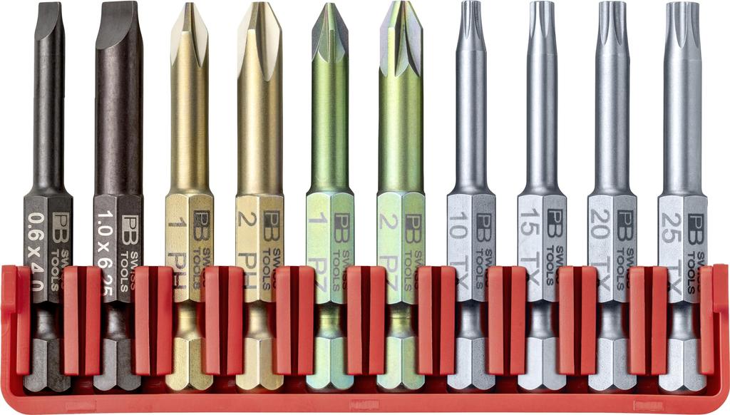 PB Swiss Tools Hex E6 Stepped Bit Set with Bit 10-Piece 1/4" (Slotted, Phillips, Pozidriv, Hexalobular) Holder, E6.702CN