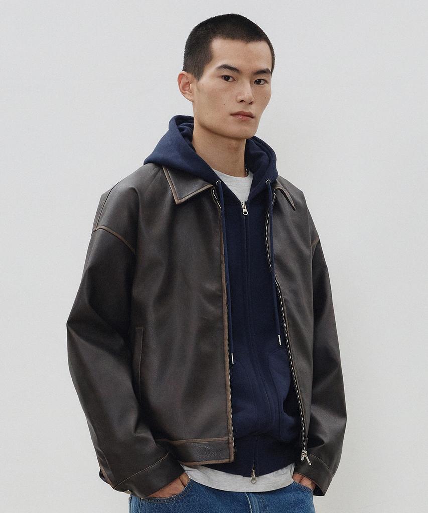 Leire Vintage Washed Leather Jacket [Brown]