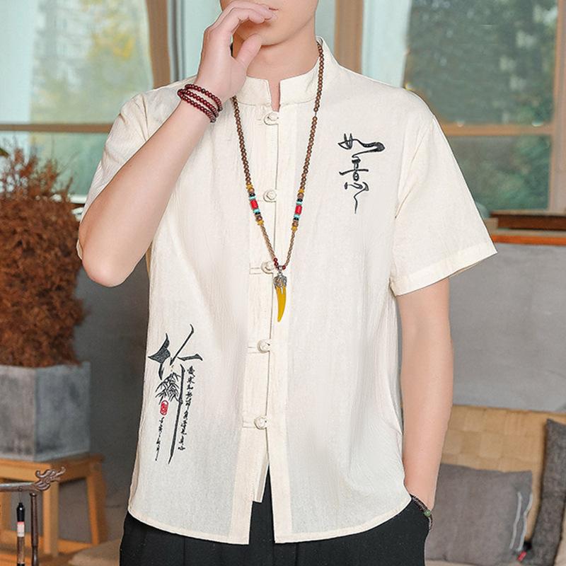 Summer Short Sleeve Shirt Half Sleeve Top Youth Embroidered Button Cardigan Clothes