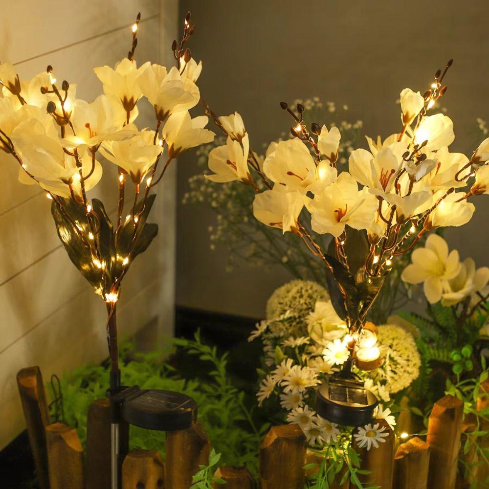 Solar Powered Solar Powered LED Garden Lights LED Lights Magnolia Flower Design Outdoor Garden Decorative Light Waterproof