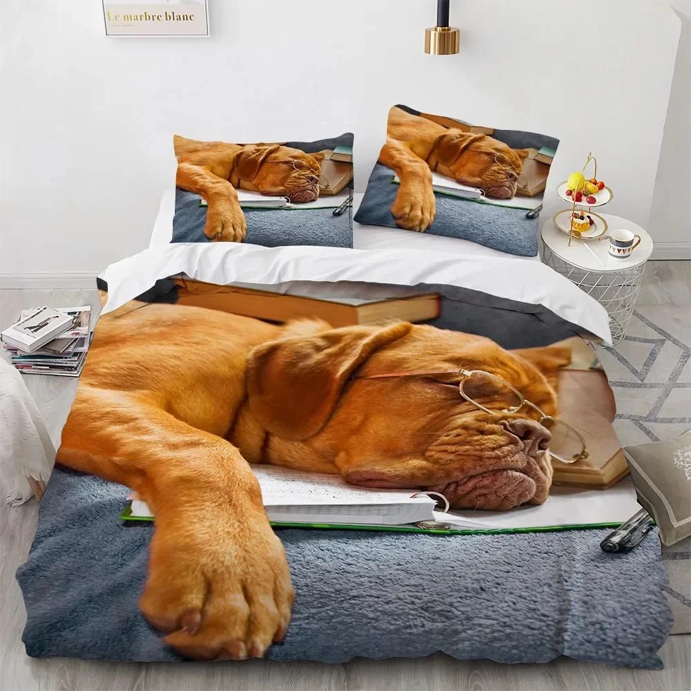 Doppelbettbezug-Set Niedlicher Cartoon-Hund Bettbezug&2 Stück Kissenbezug 3D Bettdecke Bettwäschesets Einzeln Tiere Schlafzimmerset ohne Laken