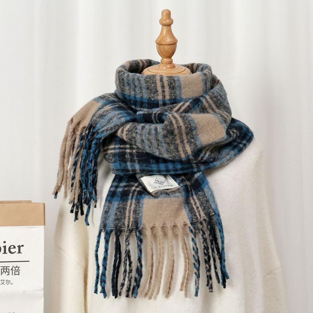 Fashion Korean Version Plaid Imitation Cashmere Scarf Winter Warm Thickened Contrasting Color Student Couple Scarf Long Scarf