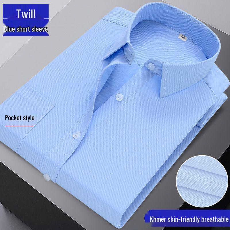 Men's Blue Long-Sleeve Business Shirt - Spring/Autumn Professional Workwear with Pocket Style