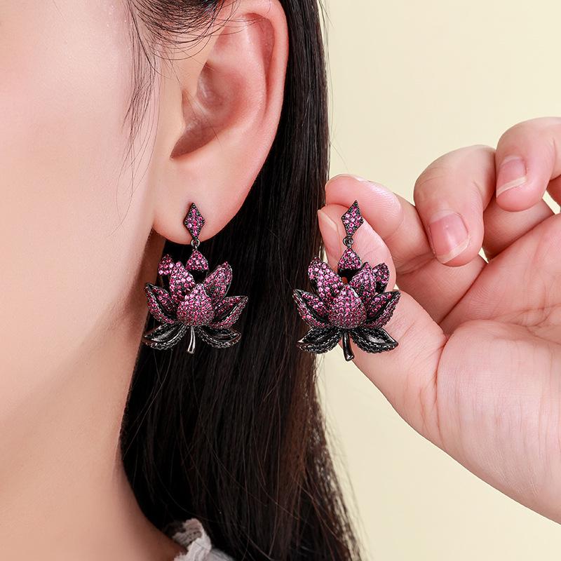 Elegant Multi-Layer Lotus Earrings with Zircon Inlay In S925 Silver