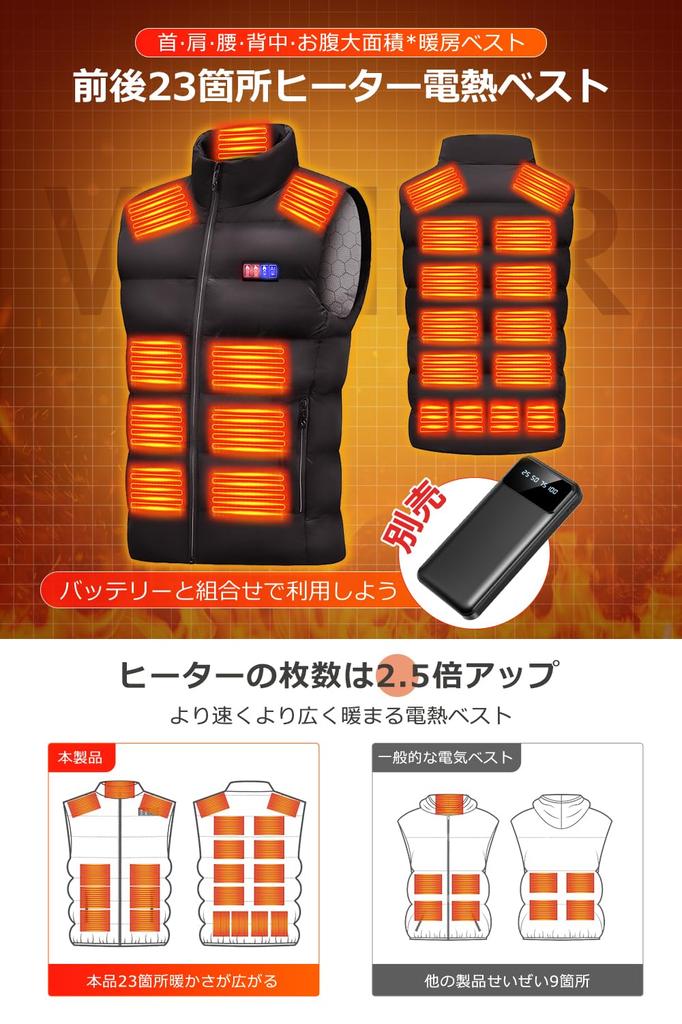 Fomte Electric Heated Vest Heating Front and Back Independent Simultaneous with Large 3 Temperature Power Made In Fully for Men and Heated Cold