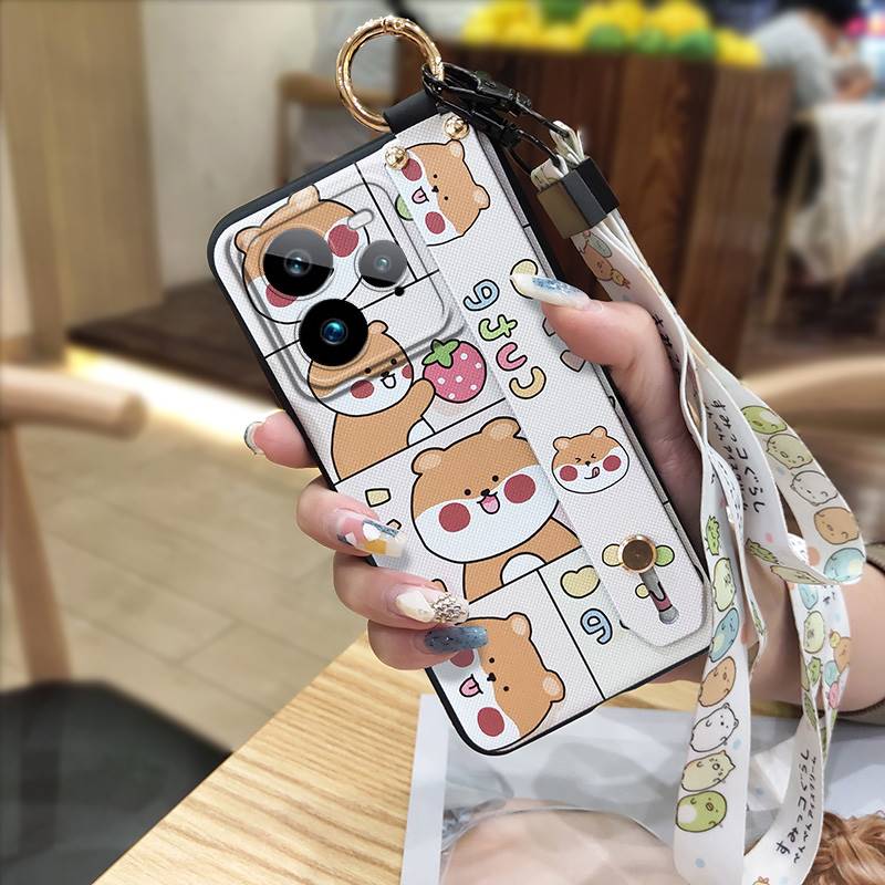 Kickstand Anti-dust Phone Case For Realme GT7 Pro Soft case Cute Silicone Protective Cartoon Fashion Design Ring Lanyard