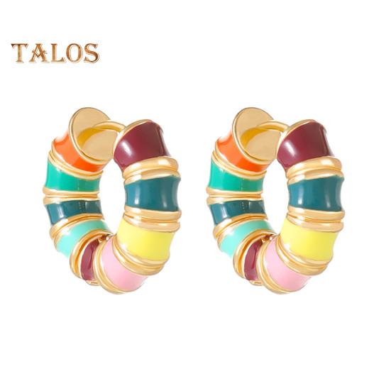 

1 пара женских сережек-обручей, винтажные, цветные, капающие, масляные, круглой формы, во французском стиле, полированные, гладкие, для выпускного вечера, украшения для ушей разноцветный