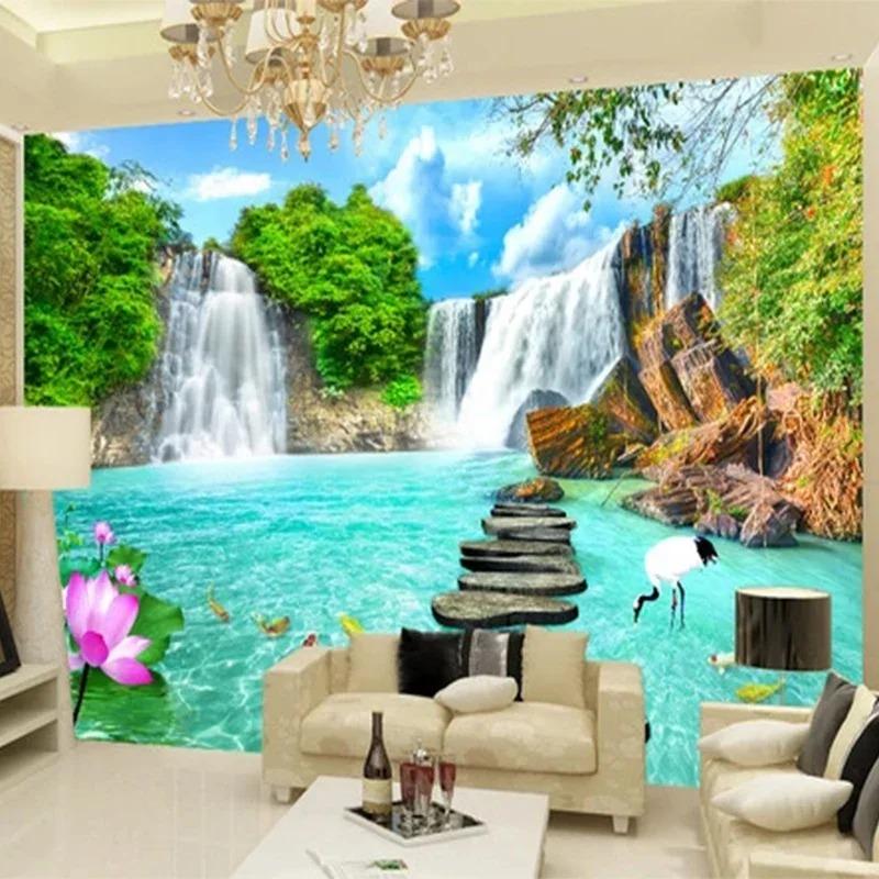 Custom Murals Wallpaper 3D Stereo Waterfalls Landscape Photo Wall Painting Living Room TV Sofa Background Wall Home Decor Fresco