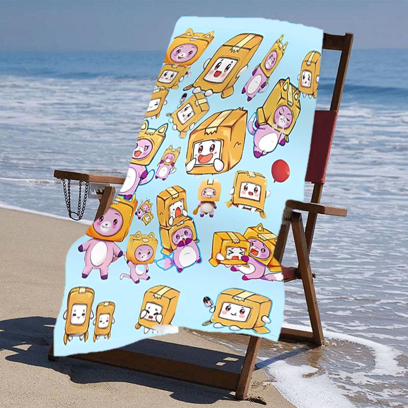 proof beach towel with a Lankybox Foxy and Rocky3 pattern - soft,absorbent,quick-drying,machine washable - perfect for swimming,camping,bathing