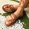 Clip Toe Flat Slipper for Women 2025 Summer Pu Leather Outdoor Beach Slippers Woman Plus Size 43 Lightweight Non Slip Slides