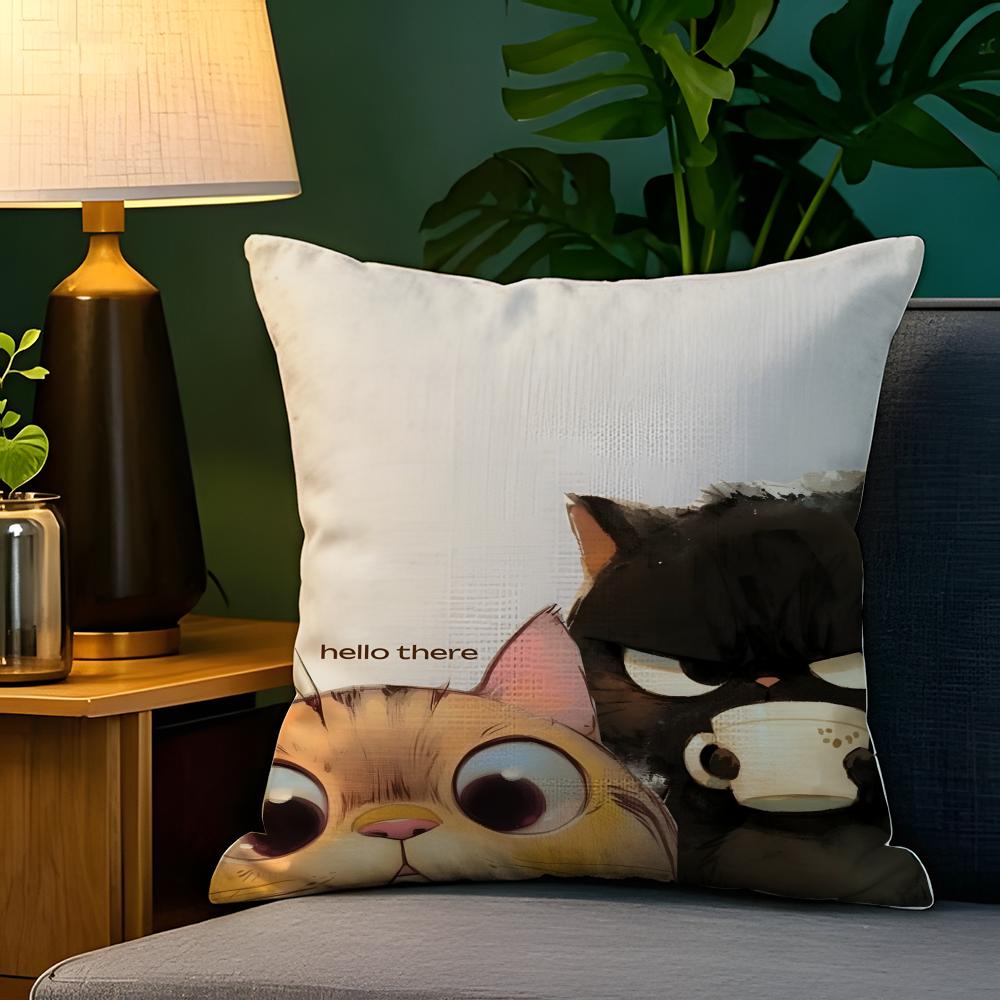 Funny cute cat peeking out  Pillow Case Natural Linen Pillow Case DoubleSided Decor Sofa Pillowcase Home Decor