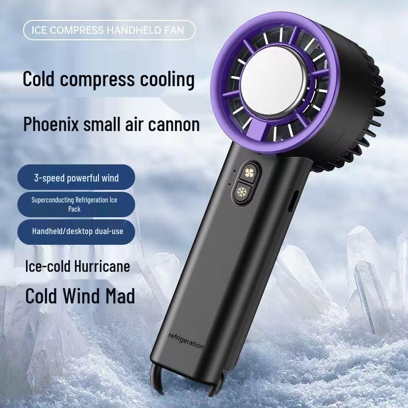 

Portable USB-Charging Handheld Ice Pack Cooling Fan with Large Wind Power Three-speed Adjustable