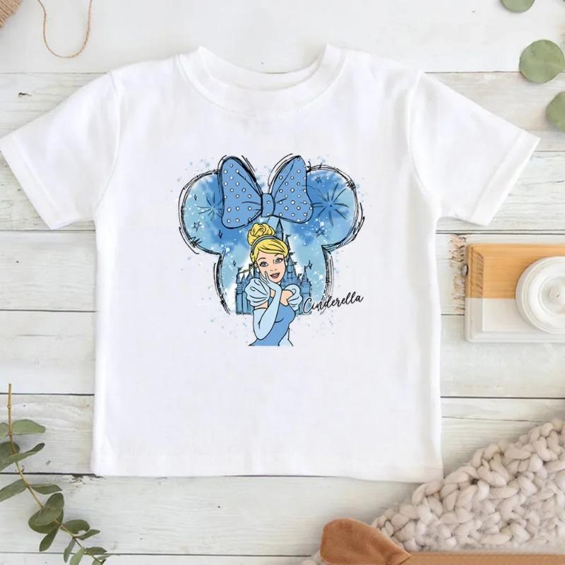 Disney Child Belle Princess Kawaii Printed T-shirt Baby Girl 100%cotton Soft Cartoon Clothing Cute Graphic Tops Kids Funny Tees