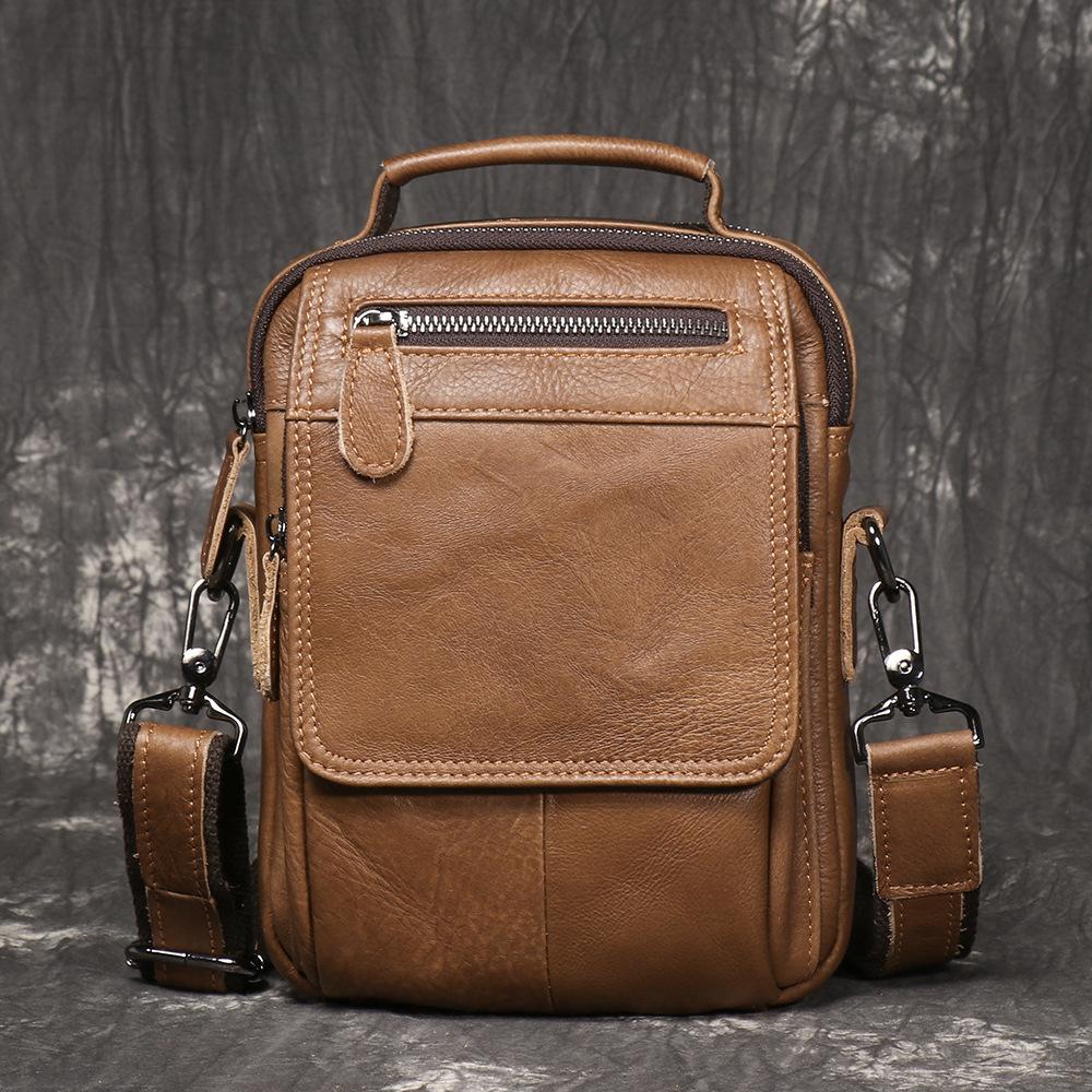 Men S Genuine Leather Shoulder Bag First Layer Cowhide Leisure Travel Messenger Bag Multi-Grid Layer Portable Ipad Bag коричневый
