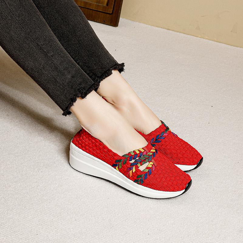 Letní červeno-černé platformové boty pletené plážové boty dámské espadrilky černé nazouvací boty ležérní klínek vícebarevné tenisové tenisky velká velikost