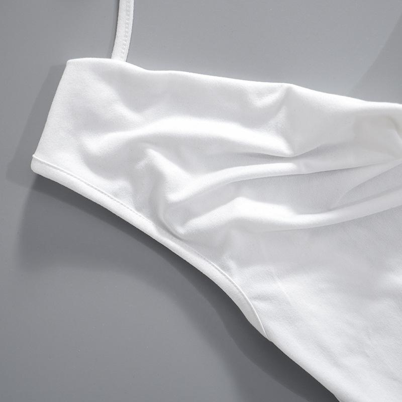 Women's Summer Solid Colour Swing Neck Sleeveless One Shoulder Backless Tie Sexy T-Shirt