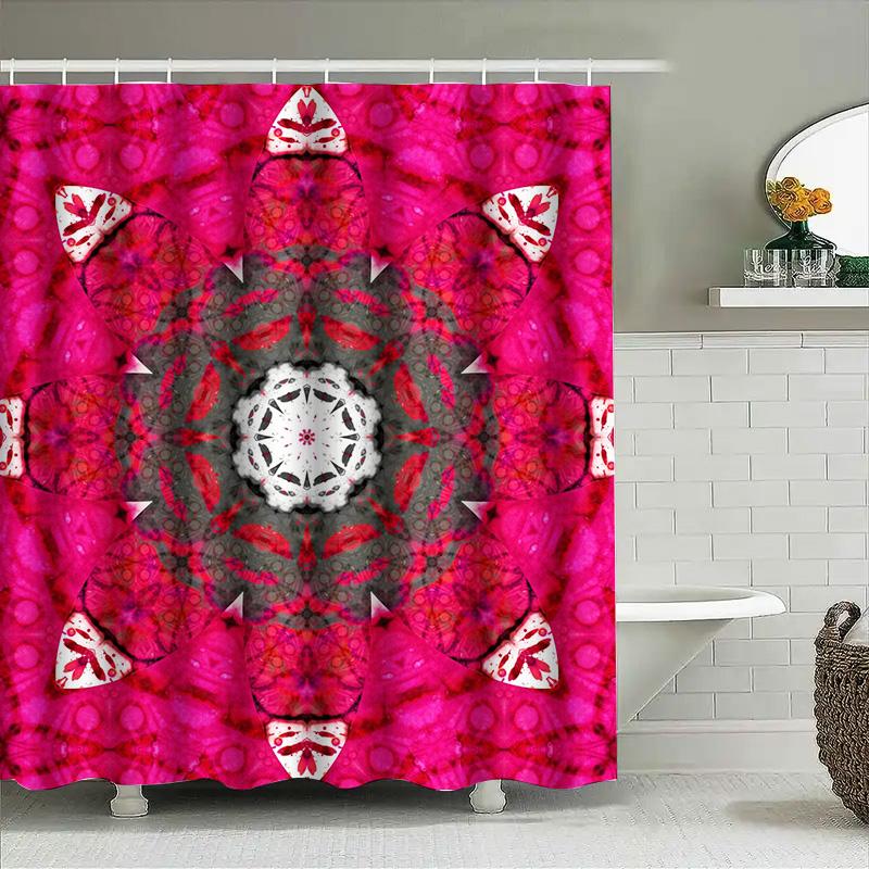 

Pink Mandala Shower Curtain 3D Printed Waterproof Bath Mat Decor For Home Bathroom Flower Pattern Decoration (Sizel72 X W72 Inch W60H190(CM)-1 Pcs