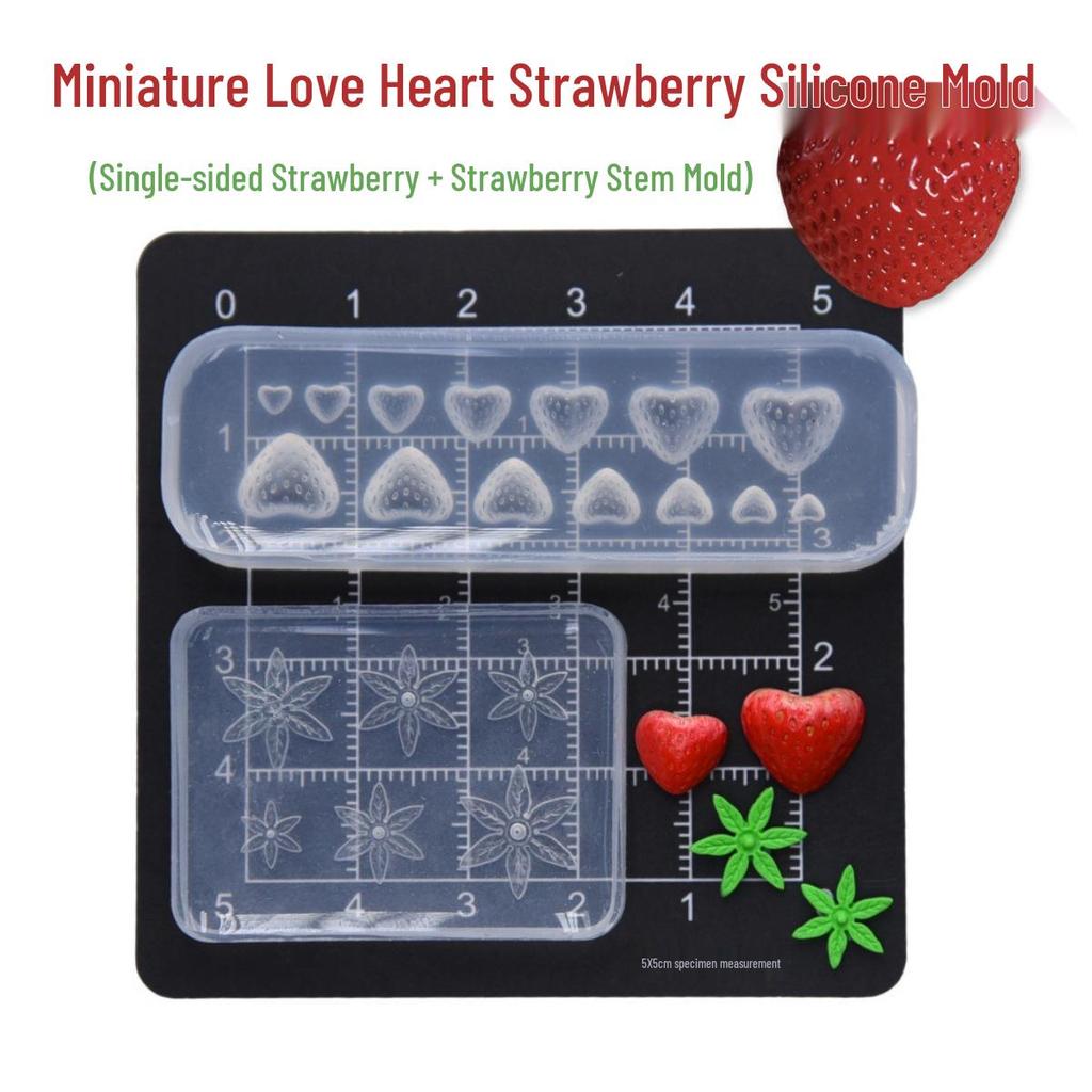 3D Mini Heart Strawberry Silicone Mold for Clay and Food DIY Projects