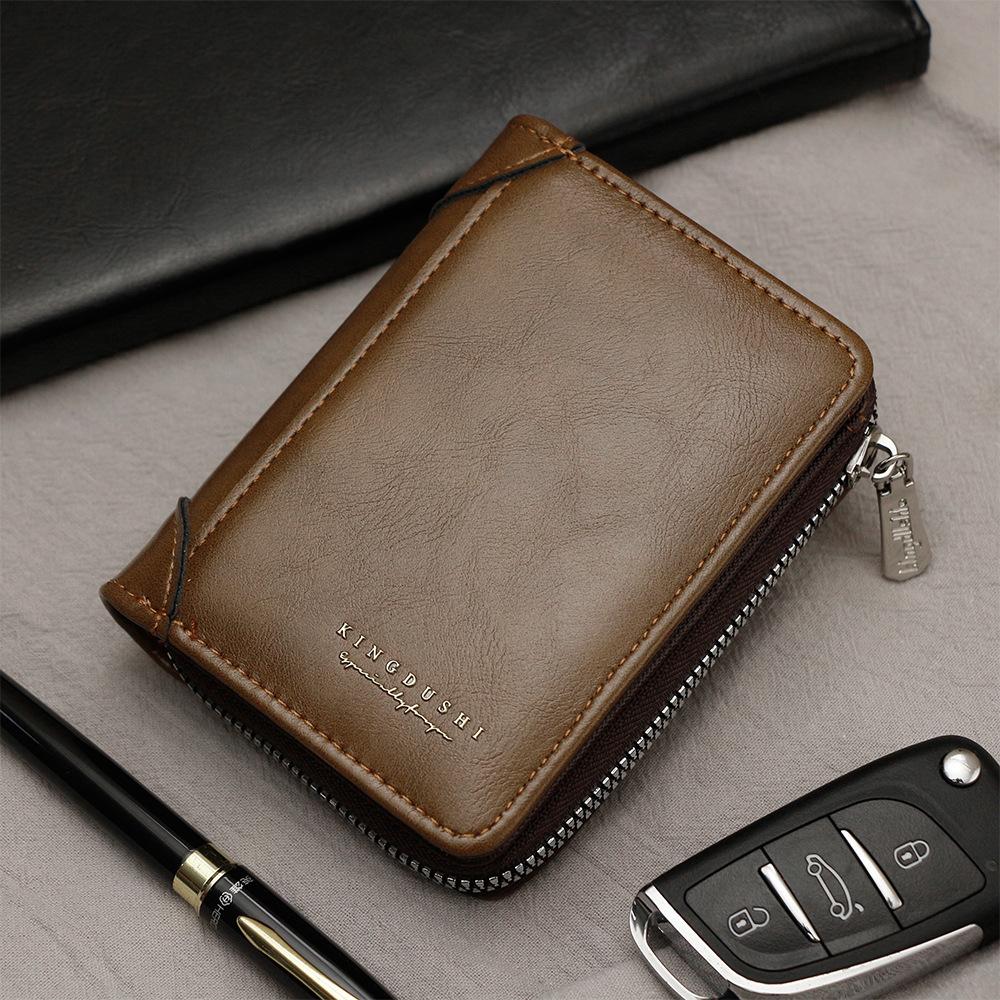 PU Leather Men's Short Vertical Style Chain Wallet with Multiple Card Slots, Multi-functional and Lightweight Money Holder