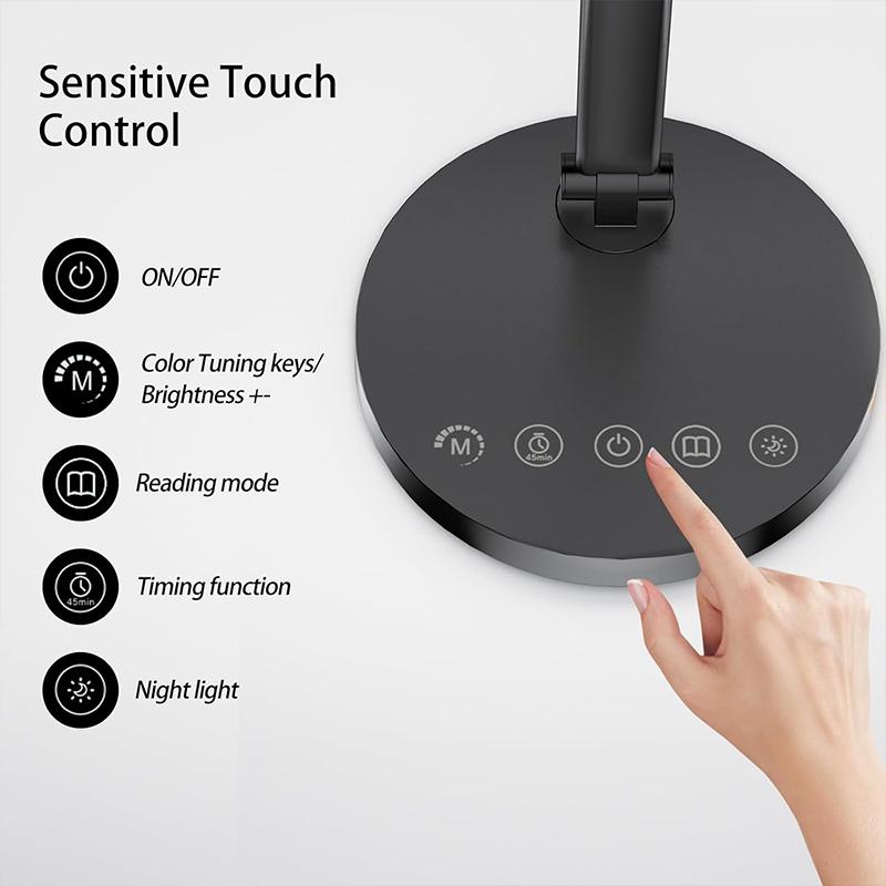 Led Desk Lamp with Adjustable Brightness 5 Color Dimmable Desk Light Type-C Interface Dual-Head Table Lamp for Home and Office