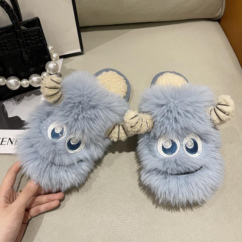 

Милые мультяшные тапочки-монстрики, женские осенне-зимние новые нескользящие теплые домашние тапочки-мешки для головы из хлопка, модные 40-41 синий