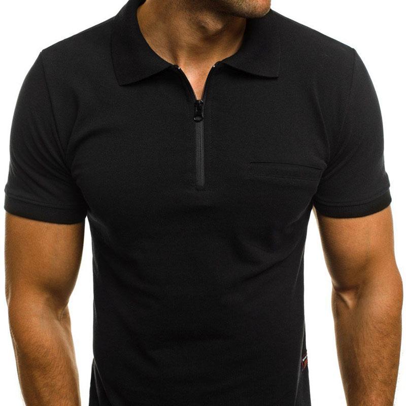 

SCIONE Мужская новая простая повседневная футболка с коротким рукавом, однотонная футболка с короткими рукавами и лацканами 3XL чёрный