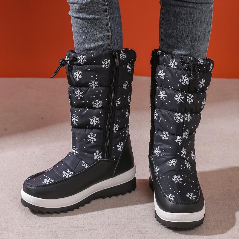 Foreign Trade New Thick-soled Down Cloth Thick-soled Snow Boots Women's Cross-border Large-size Round Head Side Zipper Long Cotton Boots