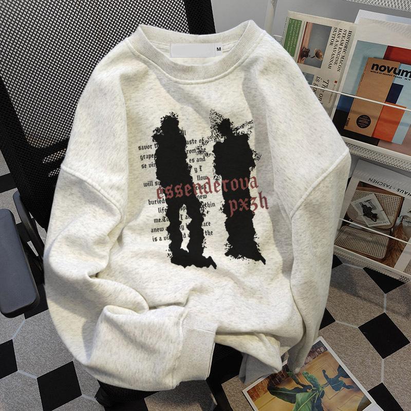 Crew neck sweater country 2025 popular men s clothing autumn and winter velvet thickened loose couple women s clothing versatile S