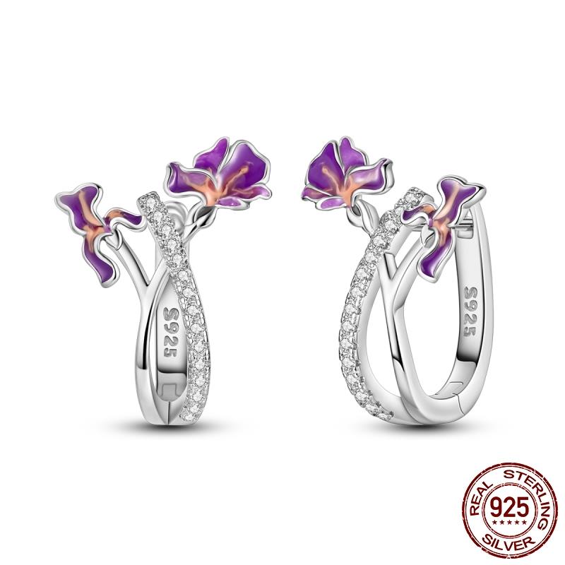 Luminous Shell Women Earrings Original 925 Sterling Silver Pave CZ Star Moon Hoop Earrings Engagement Wedding Jewelry