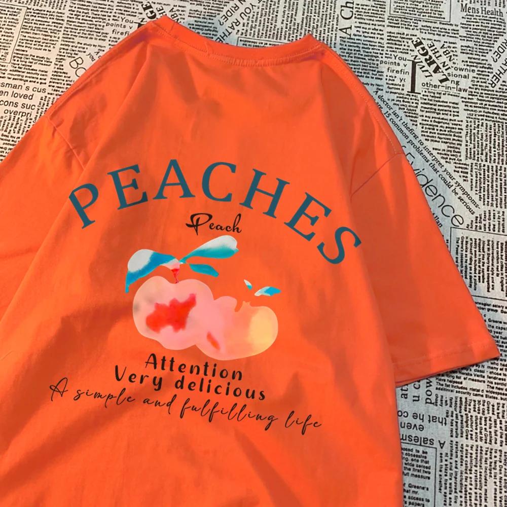 Peaches Attention Very Delicious Letters Men T Shirt Hip Hop Loose New Tops Fashion Casual Tshirts Summer Cotton Tee Clothing