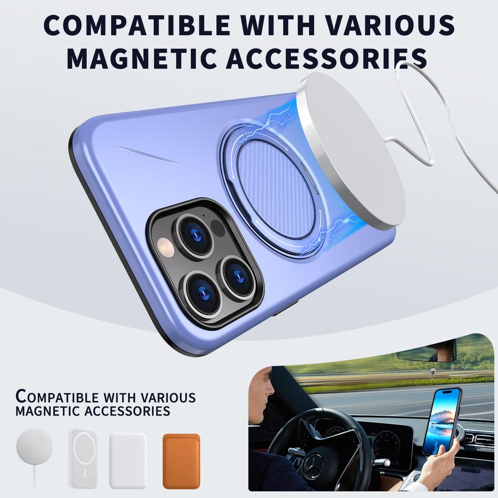 For iPhone 13 Pro 6.1 Inch Magnetic Case Rotating Kickstand TPU + PC Phone Cover - Purple