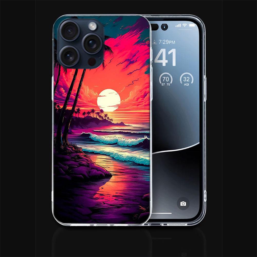 Beautiful Seaside Coconut Trees Clear Phone Case For Iphone 17 Air 16 Pro Max 15 Pro 14 Plus 17E 16E 11 13 12 Mini Cover Cases F