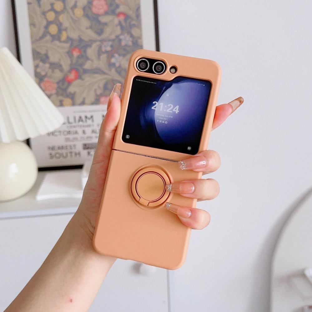 High Quality Soft Liquid Silicone Fold Phone Case for Samsung Z Flip 7 6 5 4 Shockproof Candy Color Ring Holder Cover