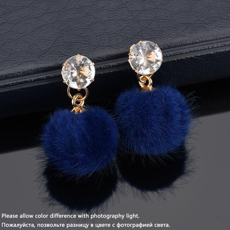 

New Artificial Hair Dangle Earrings for Women Crystal Top Short Small Fluffy Ball Earrings Boho Fashion Zircon brincos bijoux