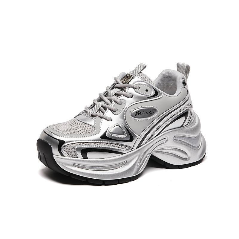 

Новые папины кроссовки для женщин Модные спортивные одинарные кроссовки на толстой подошве 40 серебряный