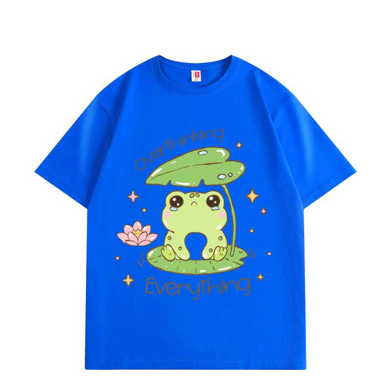 Overthinking Everything Frog Funny Meme T-shirt Fashion Kawaii Short Sleeve T-shirts Men Women Clothing Oversized T Shirt