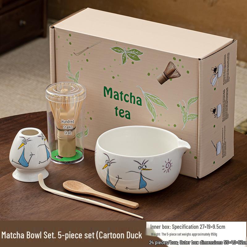 Hand-Painted Matcha Tea Ceremony Set: Whisk, Stirrer, Hyakuhon-date Chasen, and Souvenir Brush