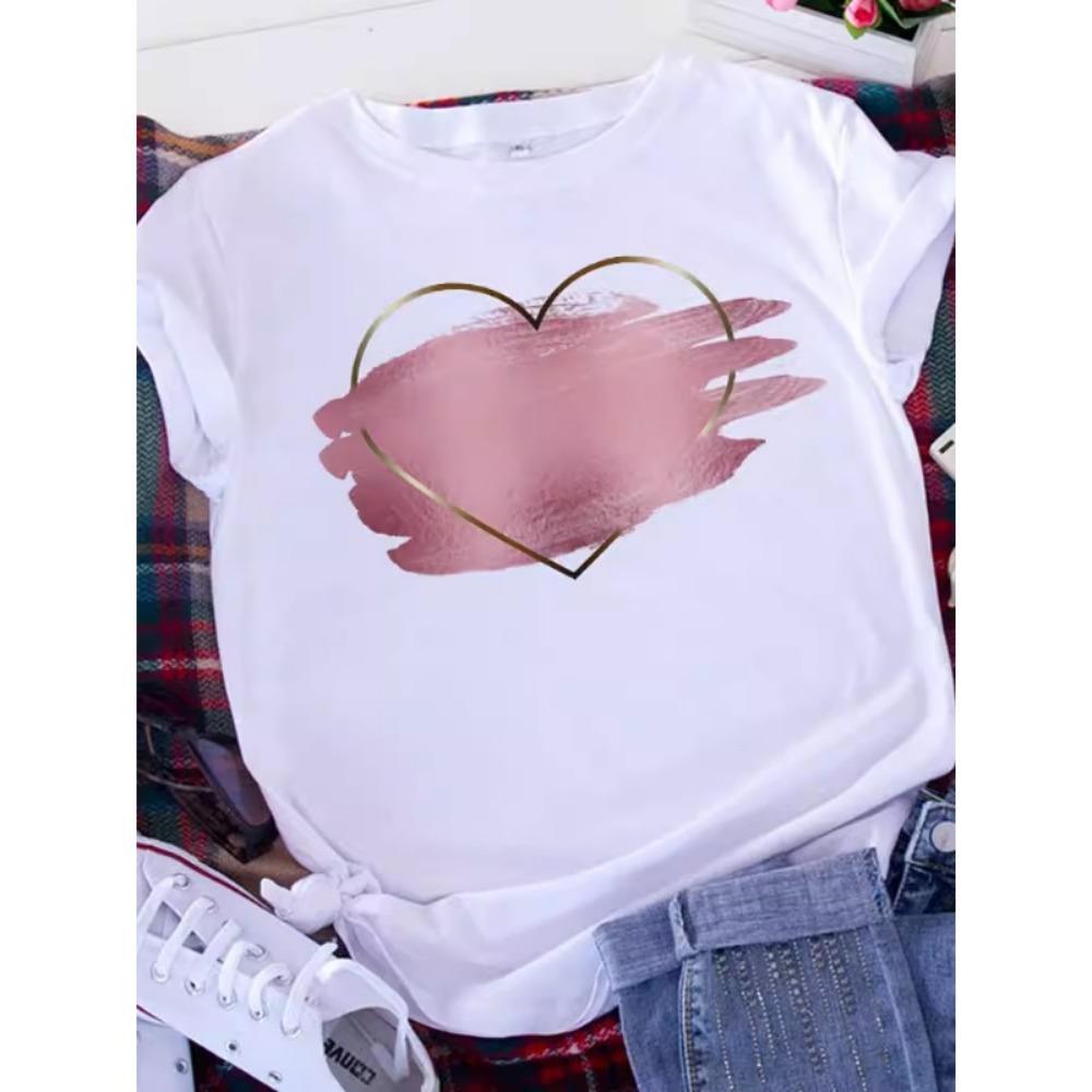 Plus Size Brave Soul L American Retro Letters Love White T-shirt Women Short Sleeve Round Neck Casual Top Summer Aesthetics Tops
