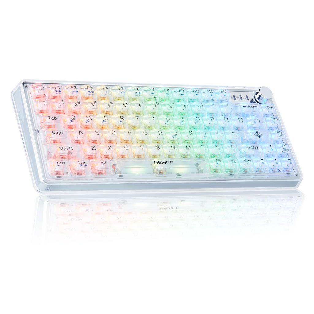 SUEHIODHY Hot Swappable Mechanical Keyboard Wireless Backlit RGB Clear K60 Keyboard Cherry Profile Transparent Keyboard Keycaps with VIA Programmable