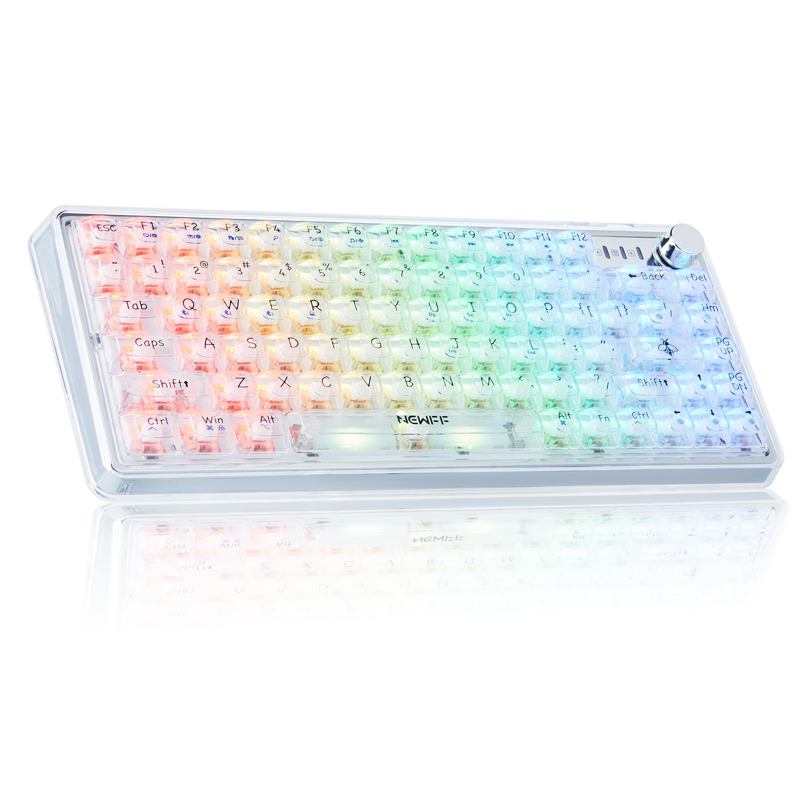 

SUEHIODHY Hot Swappable Mechanical Keyboard Wireless Backlit RGB Clear K60 Keyboard Cherry Profile Transparent Keyboard Keycaps with VIA Programmable
