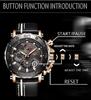 LIGE Men's Multifunction Quartz Watch LG9899A Black Genuine Leather Strap Chronograph Date Display Water Resistant