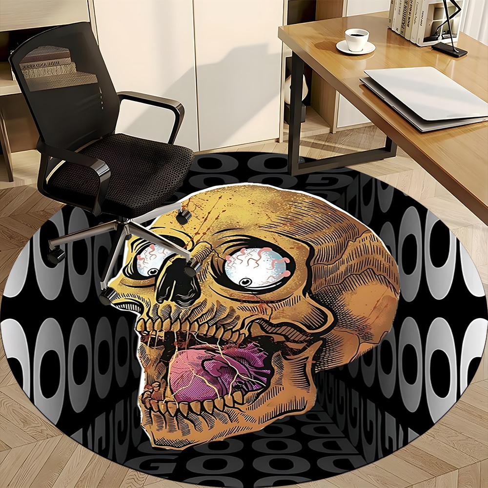 1pc Skull Artwork Chair Carpet for Office, Round Non Slip Durable Large Size Office Carpet, Suitable for Office